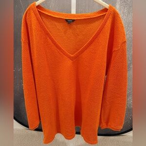 Vibrant Orange V-Neck Sweater with Zip Splits